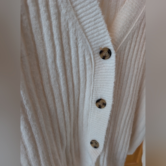 Cream Ribbed Button Up Cardigan - Picture 3 of 7